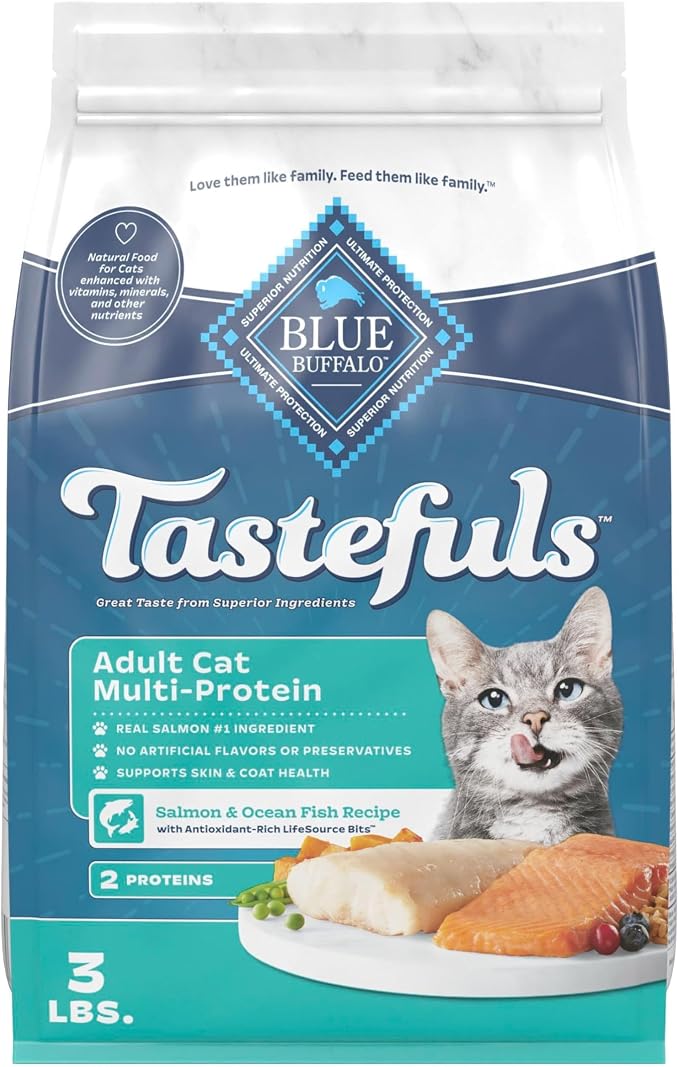 Blue Buffalo Tastefuls Salmon & Ocean Fish Multi-Protein Dry Cat Food, 3 lb | Two Premium Proteins, Finest Natural Ingredients
