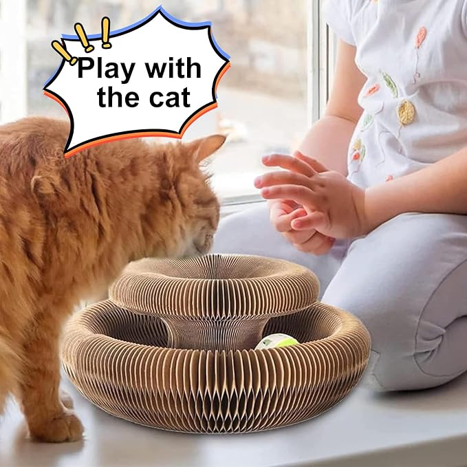 Kitty Curls Cat Toy,Foldable Magic Organ Cat Toy,Magic Organ Cat Scratcher Board,Foldable Recyclable Cat Accordion Toy for Indoor Cat Playing,Interactive Scratch Pad with Toy Ball