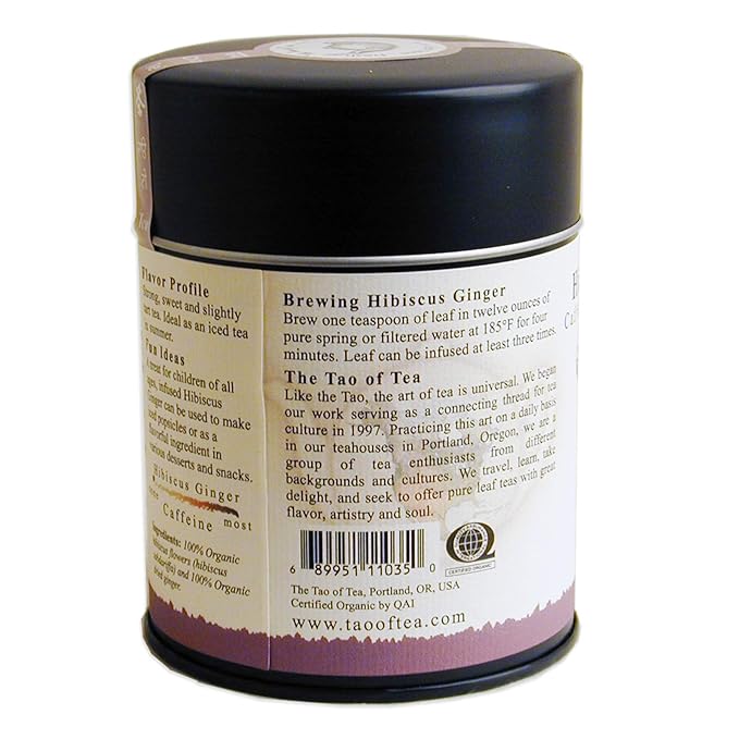 The Tao of Tea,Hibiscus Ginger Tea,Loose Leaf,3.0 Ounce Tin to make 50 cups,(Pack of 2)