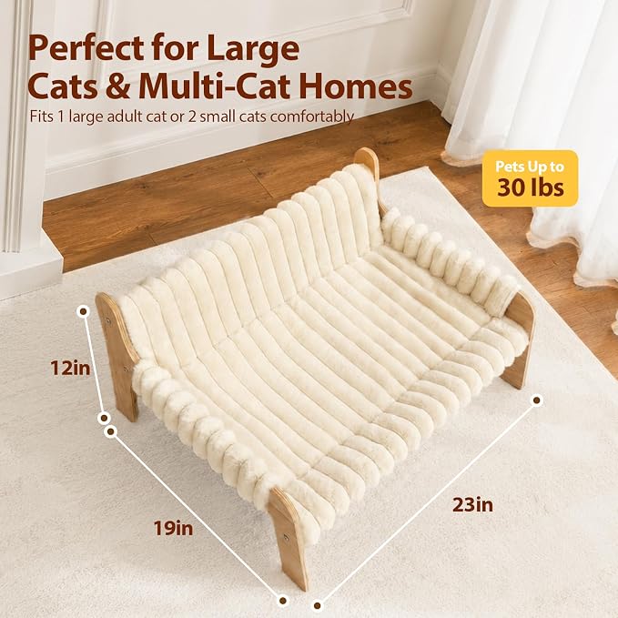 Elevated Cat Couch for Indoor Cats Wooden Cat Sofa for Kitty Puppy | Ultra-Soft Plush Raised Cat Bed,Removable Washable Cat Chair Hammock,Breathable Cat Furniture for Bedside Balcony Living Room
