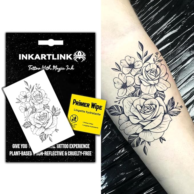 INKARTLINK Semi Permanent Tattoo, Temporary Tattoo, Party Tattoo, Beautiful and Realistic Design, Fun Tattoo Experience, Cruelty-free, Non-reflective, Waterproof (Flower 13)