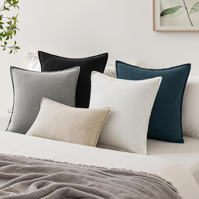 EMEMA Euro Sham Decorative Linen Throw Pillow Covers 26x26 Inch Light Grey | Boho Farmhouse Neutral Couch Throw Pillows for Bed Pack of 2 Accent Pillowcase Modern Sofa Cushion Livingroom Home Decor