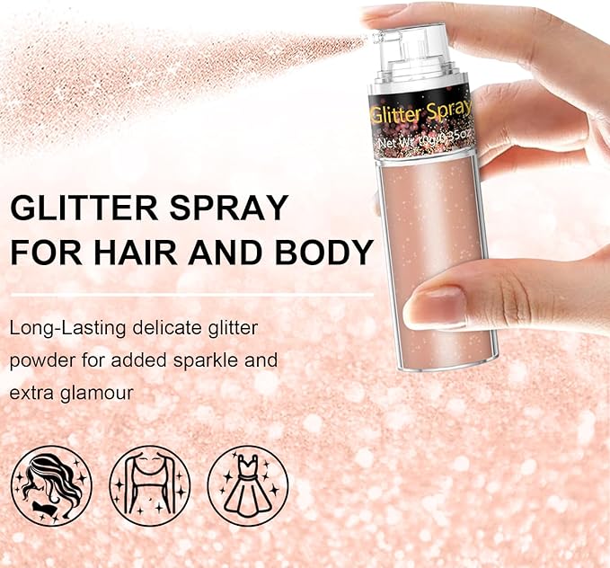 Hair and Body Glitter Spray, 1PC Silver Glitter Hairspray Dry Powder Makeup for Clothes, Festival Rave Prom Loose Sparkle Powder,Holographic Ultra Fine Resin Glitters for Crafts (1PC Champagne)