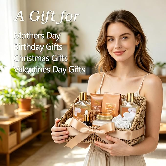 Mothers Day Gift Basket for Mom, Gifts for Women, Spa Gift Basket for Women - Vanilla Bath and Body Gift Basket Set, Spa Kit | Gifts for Christmas, Valentines Day, Birthday, Bath Spa Gift Sets for Her