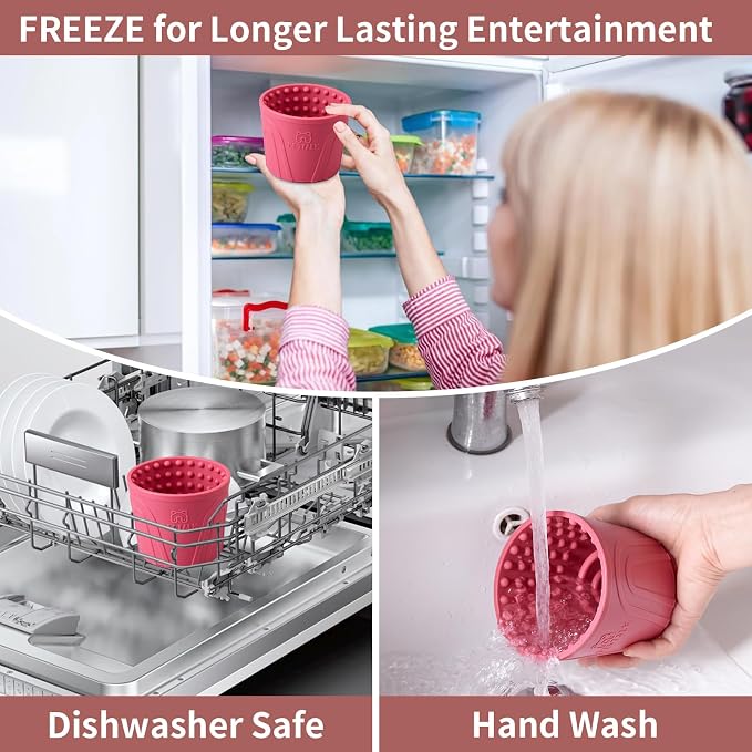 Dog Lick Bowl, Bestalk Anxiety Relief Slow Feeder Dog Lick Mat Treat Dispenser, Non-Slip Licking Bowl Enrichment Toys for Small Medium and Large Breed Dogs, BPA Free Silicone(Rose,M-L)