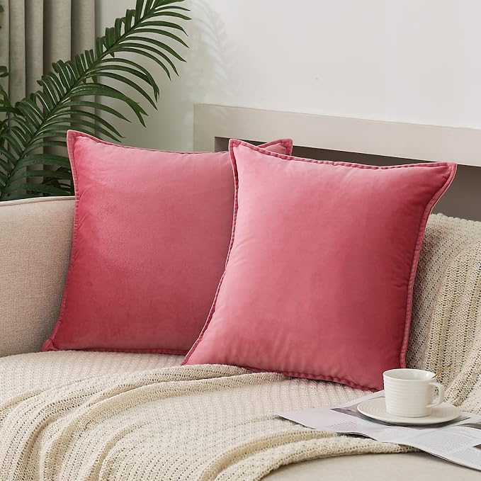 JIAHANNHA Velvet Pink Throw Pillow Covers 18”x18”Pack of 2 Soft Decorative | Square Cushion Covers for Couch Sofa Bed Livingroom Car Home Decor,45x45Cm