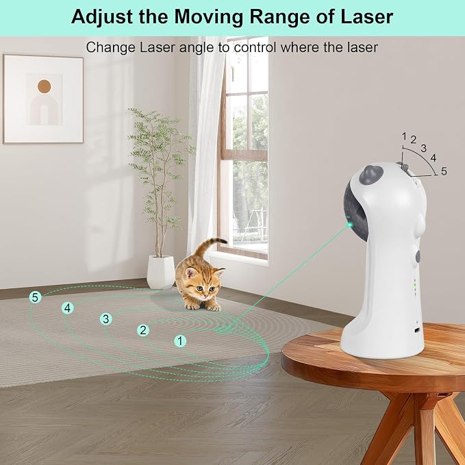 TBTeek Automatic Cat Toy Green Light, 5 Fun Patterns, 4 Speed Modes | Motion-Activated, Rechargeable, Adjustable Light Angles, Random Trajectory
