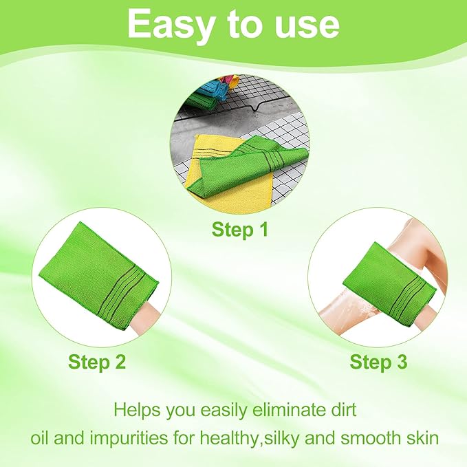 Tatuo 12 Pieces Korean Exfoliating Mitt Glove Italy Towel Body Skin Scrubber Exfoliating Scrubber for Remove Dead Skin Washcloth Korean(Small,Yellow, Green, Blue, Pink)