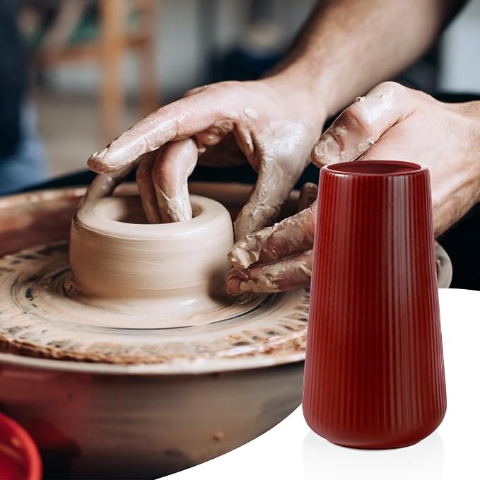 Ceramic Vase, GUKJOB Small Cute Flower Vase for Pampas Grass, Home, Living Room, Dining Table, Farmhouse, Office Decor, Bedroom, Table, and Kitchen Shelf (Red)