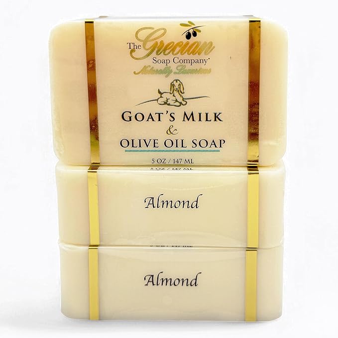 The Grecian Soap Company Goat Milk & Olive Oil Soap Bar 3-Pack – Almond Scent, Natural Bar Soap for Dry & Sensitive Skin, Moisturizing & Nourishing Body Soap Bars, Made in USA, Goat Milk Soap