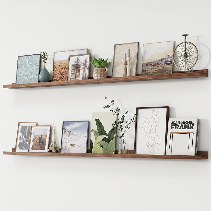 Picture Ledge Shelf, Long Floating Shelves for Wall, 72" W Set of 2, Walnut | FSC Certified Engineered Wood, Wall Mounted Bookshelf, for Nursery Living Room Bedroom, Easy Install
