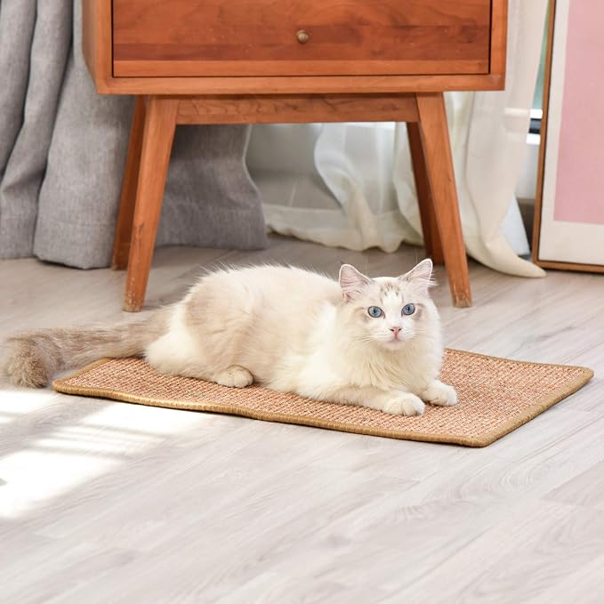 FUKUMARU Cat Scratcher Mat, 23.6 X 15.7 Inch Natural Sisal Cat Scratch Mat | Horizontal Cat Scratching Pad Mat Floor Rug with Sticky Tapes, Cat Wall Scratcher for Indoor Cats, Protect Couch and Carpet