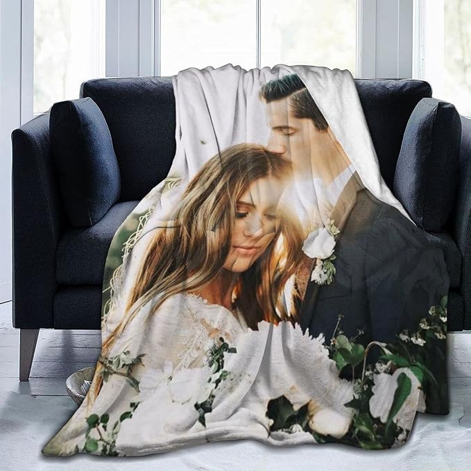 QETXVI Custom Blanket with Photos Text Customized Blanket Personalized Flannel Throw Blankets for Adult Kid Birthday Christmas Halloween Fathers Mothers Valentines Gift - 50"x 60"