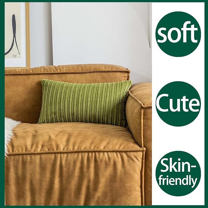 UGS UGASA Velvet Soft Solid Decorative Pillow Covers Lumbar Cushion Case for Sofa/Bedroom/Car, 1 Piece, 12x20 Inch, Green