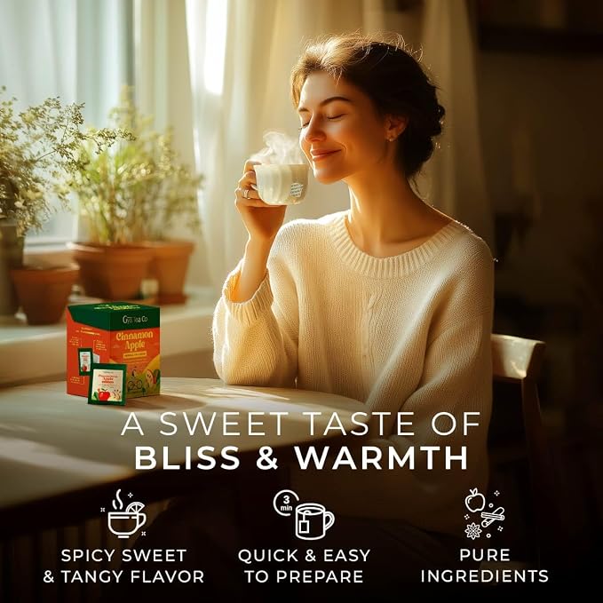 Gya Tea Co Apple Cinnamon Herbal Tea Bags (20 Bags) - Caffeine Free with a Tangy Flavor for All Day Comfort, Calming, Relaxing & Nourishing - Fruit & Herbal Blends