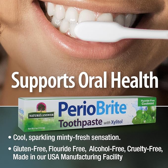 Nature's Answer PerioBrite Natural Toothpaste, Cool Mint, 4-Ounce (Pack of 2) Fluoride Free with CoQ10 & Folic Acid | Naturally Whitens Teeth | Freshens Breath | Removes Plaque | Minimizes Dry Mouth