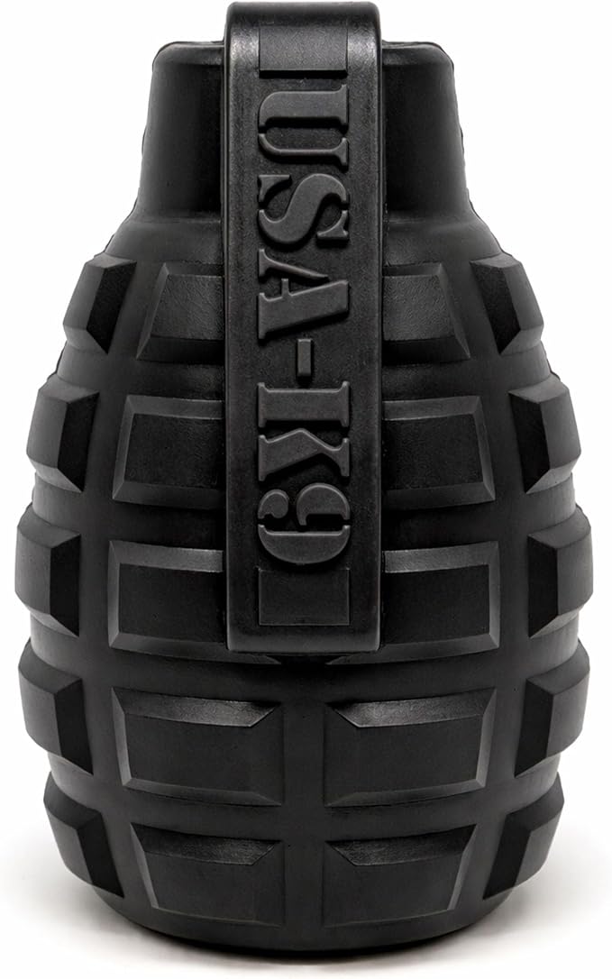 SodaPup USA-K9 Grenade – Durable Dog Treat Dispenser and Chew Toy Made in USA from Non-Toxic, Pet Safe, Food Safe Natural Rubber Material for Mental Stimulation, Problem Chewing, Calming Nerves & More