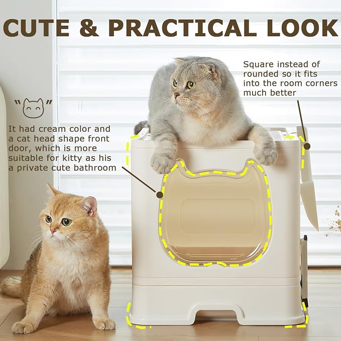 Cat Litter Box with Lid, Covered Top Entry Kitten Litter Pan for Small and Medium Cats, Anti-Splashing Kitty Potty with Slide-Out Litter Tray