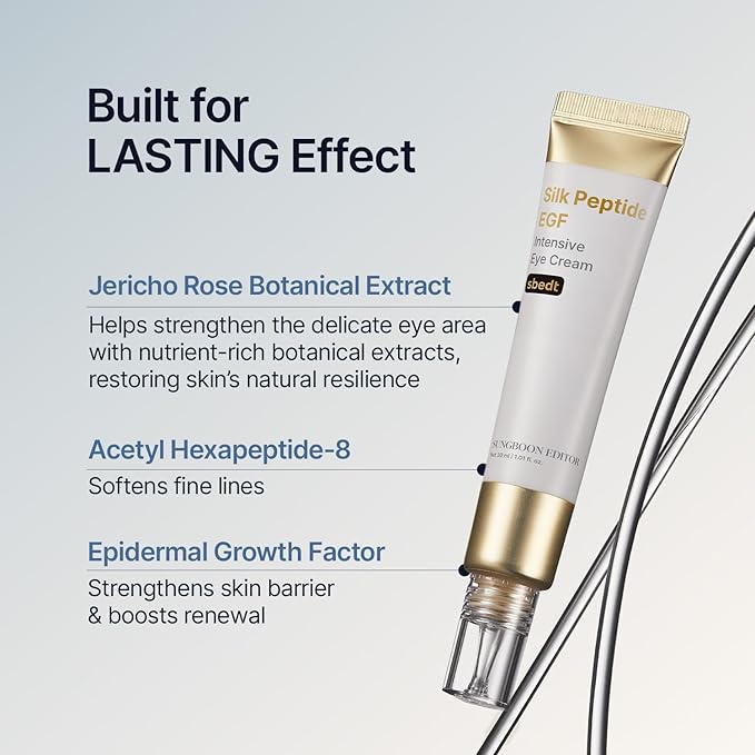 SUNGBOON EDITOR Silk Peptides EGF Intensive Eye Cream with Copper Peptides for Puffiness & Fine Lines | Patented Peptide Complex | Firm-looking & Hydration, Korean Skin Care 1.01 fl oz
