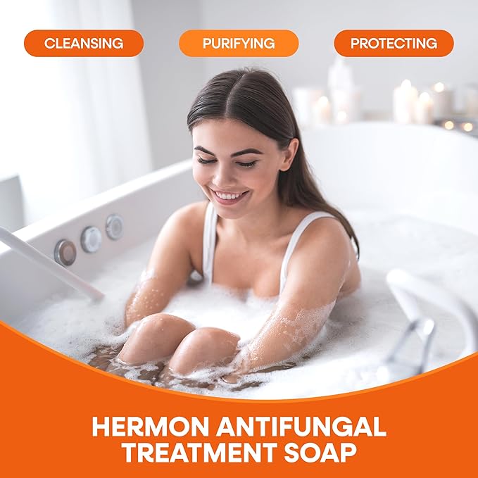 Hermon Antifungal Soap Bar: Antifungal Soap Treatment for Ringworm, Jock Itch & Athlete’s Foot with Tea Tree Oil – Medicated Anti Fungal Tea Tree Bar for Skin Fungus - 16oz / 4Bars