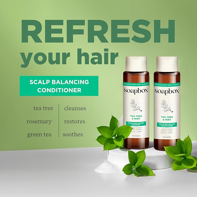 Soapbox Tea Tree & Mint Conditioner, Harsh Sulfate Free, Paraben Free, Silicone Free, Color Safe, and Vegan Hair Conditioner (33.8 Ounces)