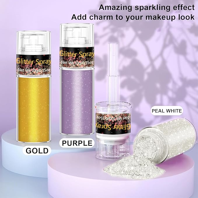 Hair and Body Glitter Spray, 1PC Peal White Glitter Hairspray Dry Powder Makeup for Clothes, Festival Rave Prom Loose Sparkle Powder,Holographic Ultra Fine Resin Glitters for Crafts (1PC Peal White)