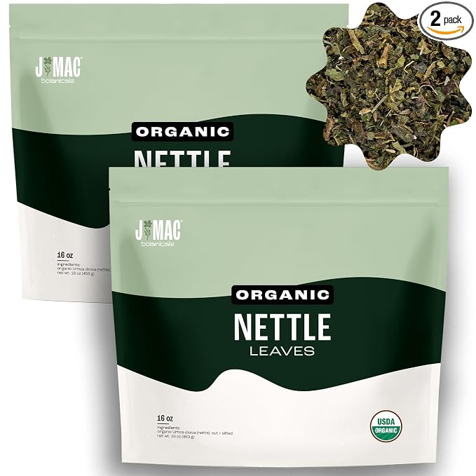 J MAC BOTANICALS Organic Nettle Leaf Herbal Tea - 32 oz Certified USDA Organic, Dried stinging nettle tea, 2 Pound Bulk Bags, Urtica dioica