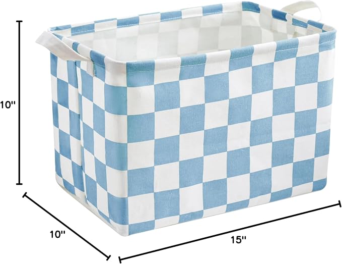 Ohocut Blue White Checkered Canvas Basket, Rectangular Organizing Decorative Storage Basket for Kids Dog Toy, Cute Aesthetic Race Cars Boy Room Decor for Home, Kitchen, Bedroom, Classroom, Shelves