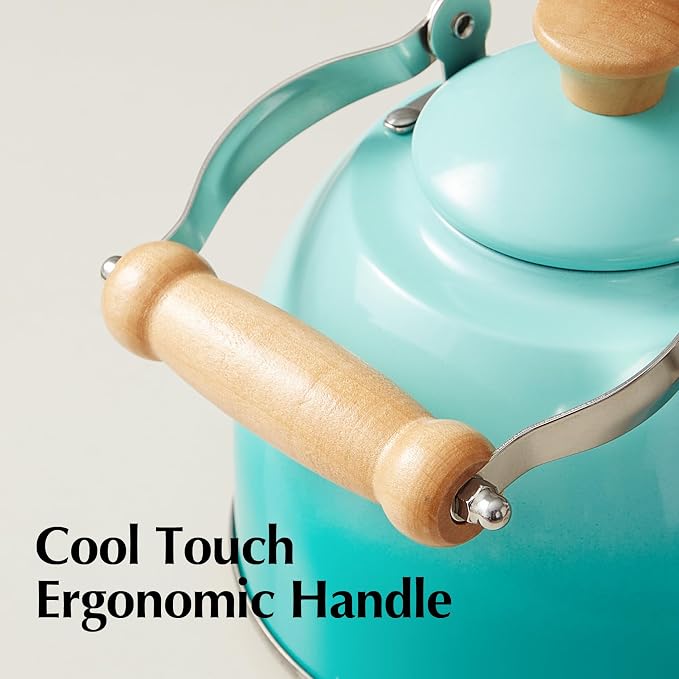 ROCKURWOK Tea Kettle, Tea Pot with Cool Touch Ergonomic Handle, Teapot Food Grade Stainless Steel, Tea Kettle Stovetop, Kettle Teapot, Whistling Tea Kettle, Small Tea Pot, 1.6 Quart (Green)