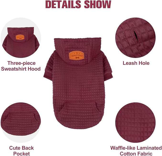 BEAUTYZOO Dog Hoodies Sweater for Large Dogs,Waffle‑Like Laminated Pet Coat | Warm Dog Sweatshirt with Pocket & Leash Hole,Pullover Clothes for Girl Boy Dogs,Stretchy & Easy‑On‑Off,Labrador & Great Danes