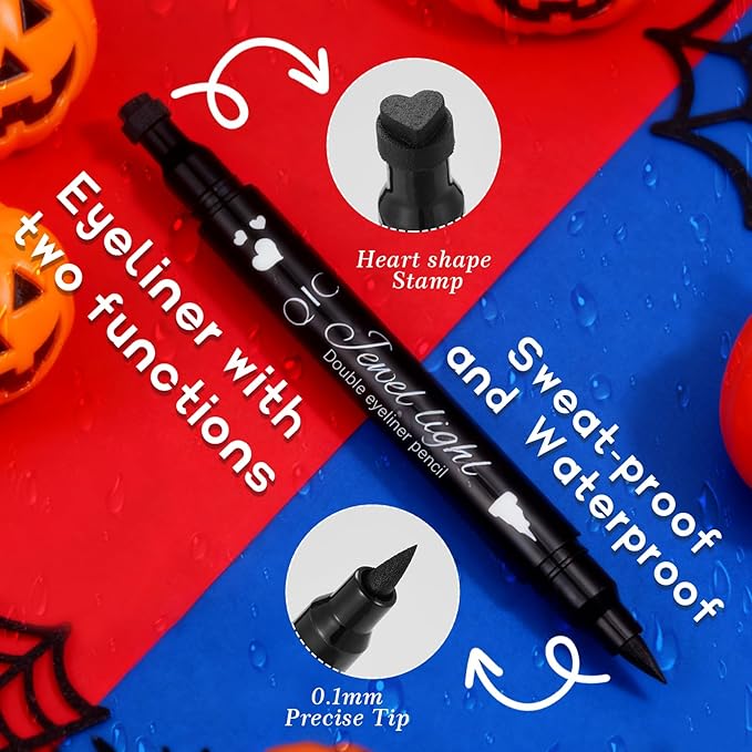 Halloween Makeup Kit for Harley Quinn Cosplay, Red and Blue Clip in Hair Extensions & Face Body Paint Stick, Black Eyeliner Stamp, Costume Accessories for Harley Quinn SFX Looks