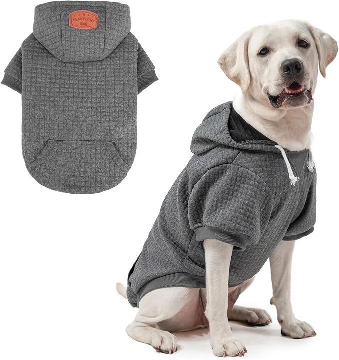BEAUTYZOO Dog Hoodies Sweater for Large Dogs,Waffle‑Like Laminated Pet Coat | Warm Dog Sweatshirt with Pocket & Leash Hole,Pullover Clothes for Girl Boy Dogs,Stretchy & Easy‑On‑Off,Labrador & Great Danes