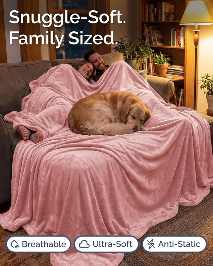 Ultra Soft Fleece Blanket Oversized King Size - Flannel Fleece Luxury Blanket - Lightweight for Couch Bed Chair - Thick, Warm and Breathable - All Season Cozy, Rose Pink