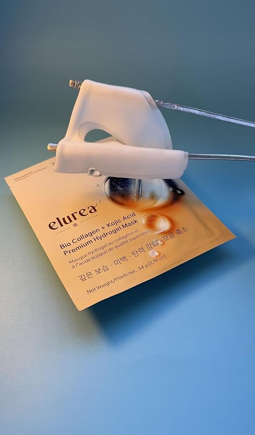 Bio Collagen Mask + Kojic Acid Premium Hydrogel Face Mask (4 masks), Korean Mask for Luxury Beauty, Collagen Mask for Self Care, Korean Skincare, Hydrating Face Mask, Stocking Stuffers