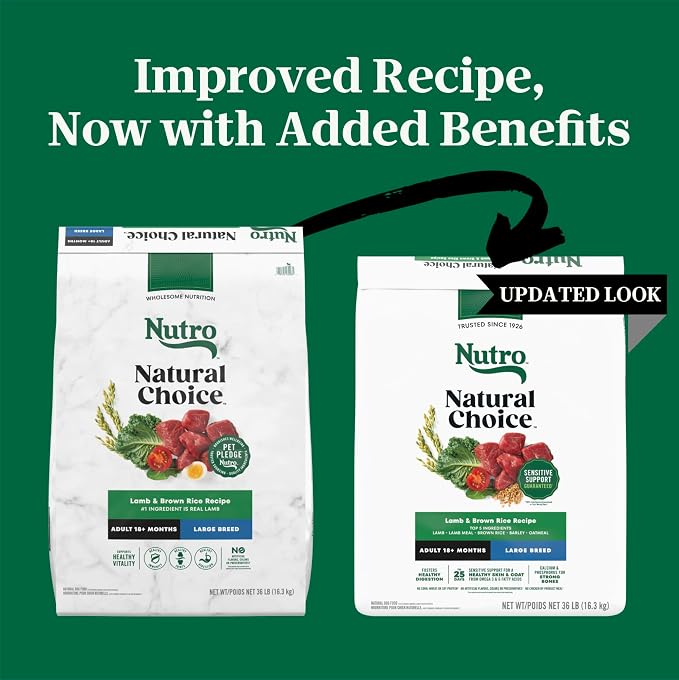 Nutro Natural Choice Large Breed Adult Dry Dog Food, Lamb & Rice, 36 lb | Real lamb #1 ingredient, non-GMO, no corn, wheat, soy, crafted in USA, supports joints, digestion, immunity, skin & coat