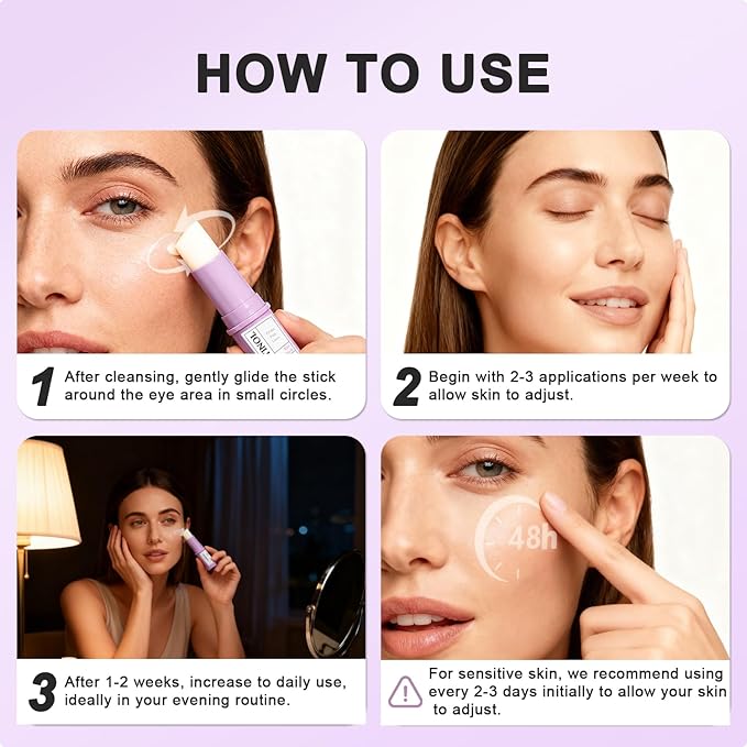 Retinol Eye Stick with Hyaluronic Acid & Collagen - Under Eye Cream for Dark Circles, Puffiness and Wrinkles, Anti-Aging Formula to Reduces Fine Lines, Portable & Gentle Formula, 0.35oz