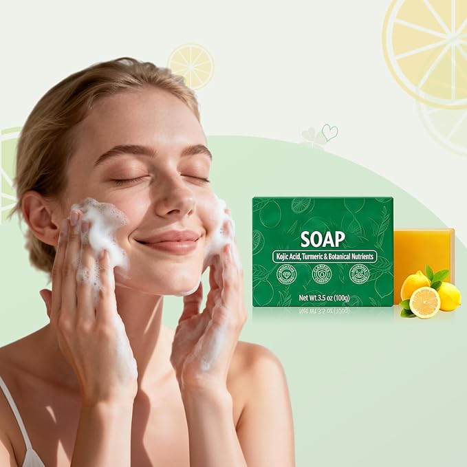 Turmeric Lemon Soap Bar, Turmeric Lemon Cleansing Soap for Dark Spots, Support Nourishes and Clarifies Facial Body Skin, Suitable for All Skin Types (2pcs)