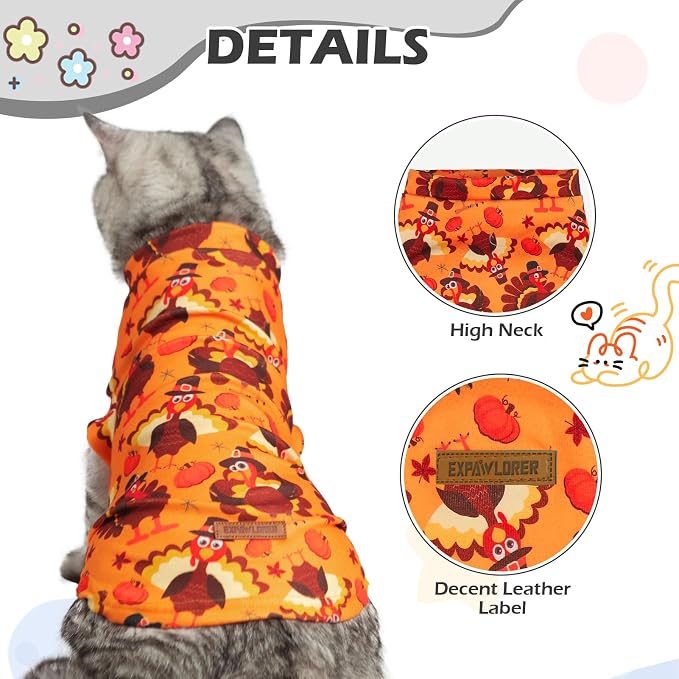 Thanksgiving Cat Sweater Warm Fleece Pet Clothes for Cats Only | Soft Cat Vest Puppy Hoodie Coat, Fall Cold Winter Sweatshirt Pullover Clothing also for Small Dogs, Turkey M