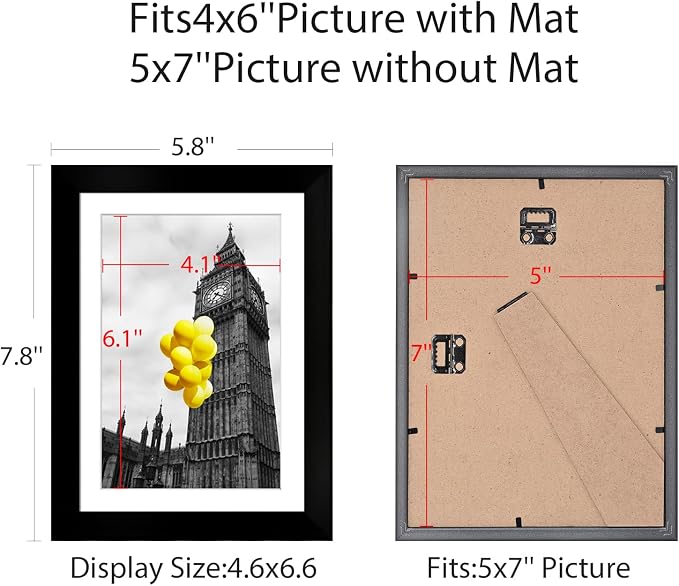 5x7 Picture Frame Set of 9, Display Pictures 4x6 with Mat or 5x7 without Mat, Multi Collage Gallery Square Photo Frames for Wall or Tabletop, Black