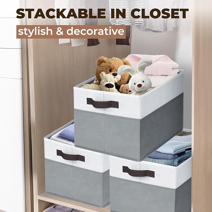 6 Pack Clothes Bins for Organization - 16x12 Extra Large Storage Baskets for Shelves Closet Bedroom - Toy Storage Organizer Bins Boxes Cubes for Nursery - RV Apartment Essentials
