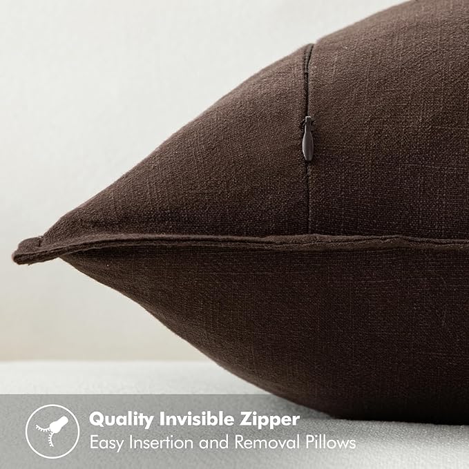 MIULEE Decorative Linen Euro Sham Pillow Covers 26x26 Dark Brown | Boho Farmhouse Fall Autumn Couch Throw Pillows for Bed, Pack of 2 Accent Modern Pillowcases, Sofa Livingroom Home Decor