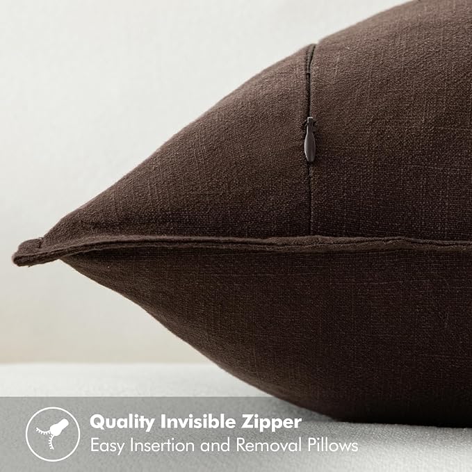 MIULEE Decorative Linen Pillow Covers 18x18 Inch Dark Brown | Boho Farmhouse Fall Autumn Couch Throw Pillows for Bed, Pack of 2 Accent Modern Pillowcases, Sofa Livingroom Home Decor