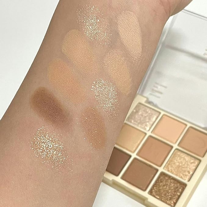 9Color Nude Brown Eyeshadow Palette, Matte Shimmer Glitter Eye Shadow Makeup Palettes, Beige Naked Neutral Gold Eyeshadow Makeup Pallet, Highly Pigmented Long Lasting Blendable Warm Toned Eyeshadow