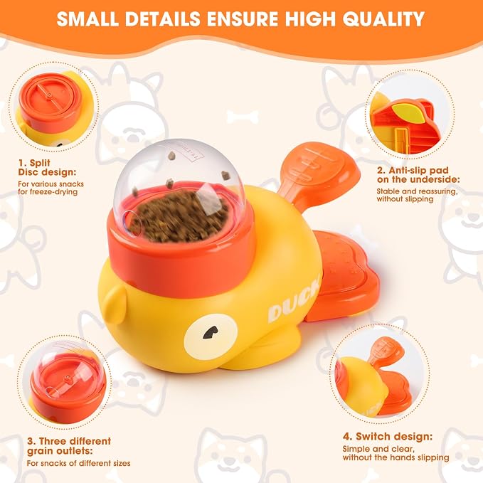 Interactive Dog Treat Dispenser Toy, Duck Shape Puzzle Feeder with Press Button and Rotating Design, Slow Feeding Game for Cats,Dogs,Other Pets