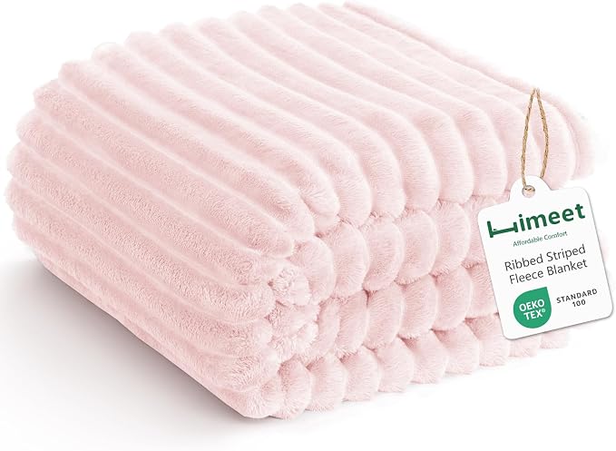 HIMEET Pink Queen Size Blanket for Bed, 300GSM Ribbed Fleece, 90 x 90 in | Ultra Soft Flannel, All-Season Lightweight Warmth, Cozy Bed Coverage & Bedroom Decor, Gift for Men & Women, Machine Washable
