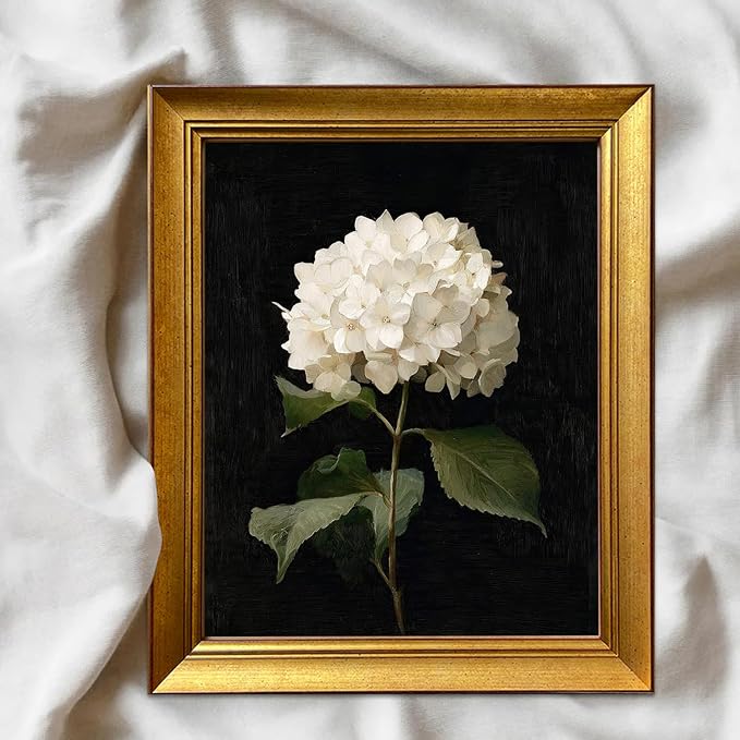 Hydrangea Floral Wall Art Vintage Flower Oil Painting Gold Framed Picture Wall Decor Artworks for Home Decor