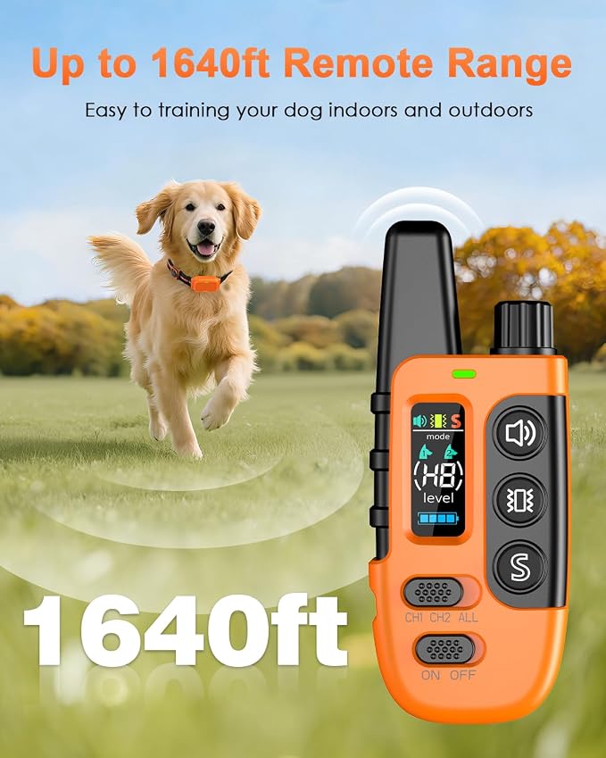 Shock Collar for Dogs, Dog Training Collar with Remote Control | IP67 Waterproof Receiver, Beep, Vibration, Safe Static Modes, Rechargeable，Adjustable Fit for 15–110 lb Dogs