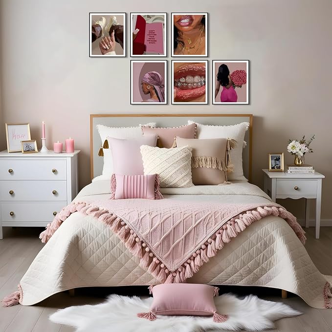 Black Woman Poster Set of 6, Fashion African American Women Wall Art, Trendy Abstract Black Girl Canvas Wall Decor Paintings Aesthetic Pictures for Bedroom Living Room 8x10 inch Unframed
