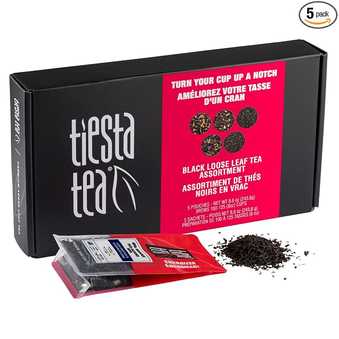 Tiesta Tea - Black Loose Leaf Tea Gift Set, High Caffeinated Assorted Blends, 5 Pouches for Hot & Iced Brews Variety Pack, English Breakfast, Earl Grey, Chai, & Passion Fruit
