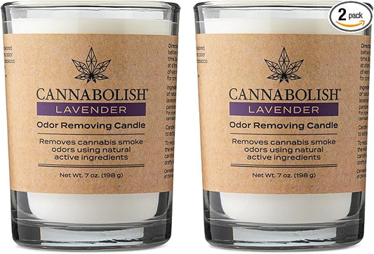 Cannabolish Lavender Smoke Odor Eliminating Candle, 7 oz, Natural Ingredients (Pack of 2)